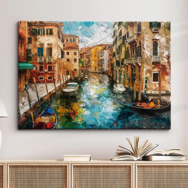 Venice Italy Gondola Boat River Landmark Oil Painting Watercolor Wall
