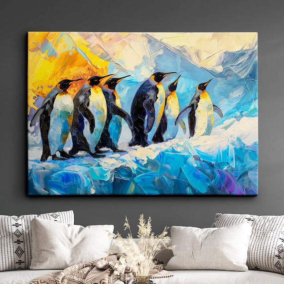 Penguin Animal Abstract Oil Painting Colourful Paint Splatter
