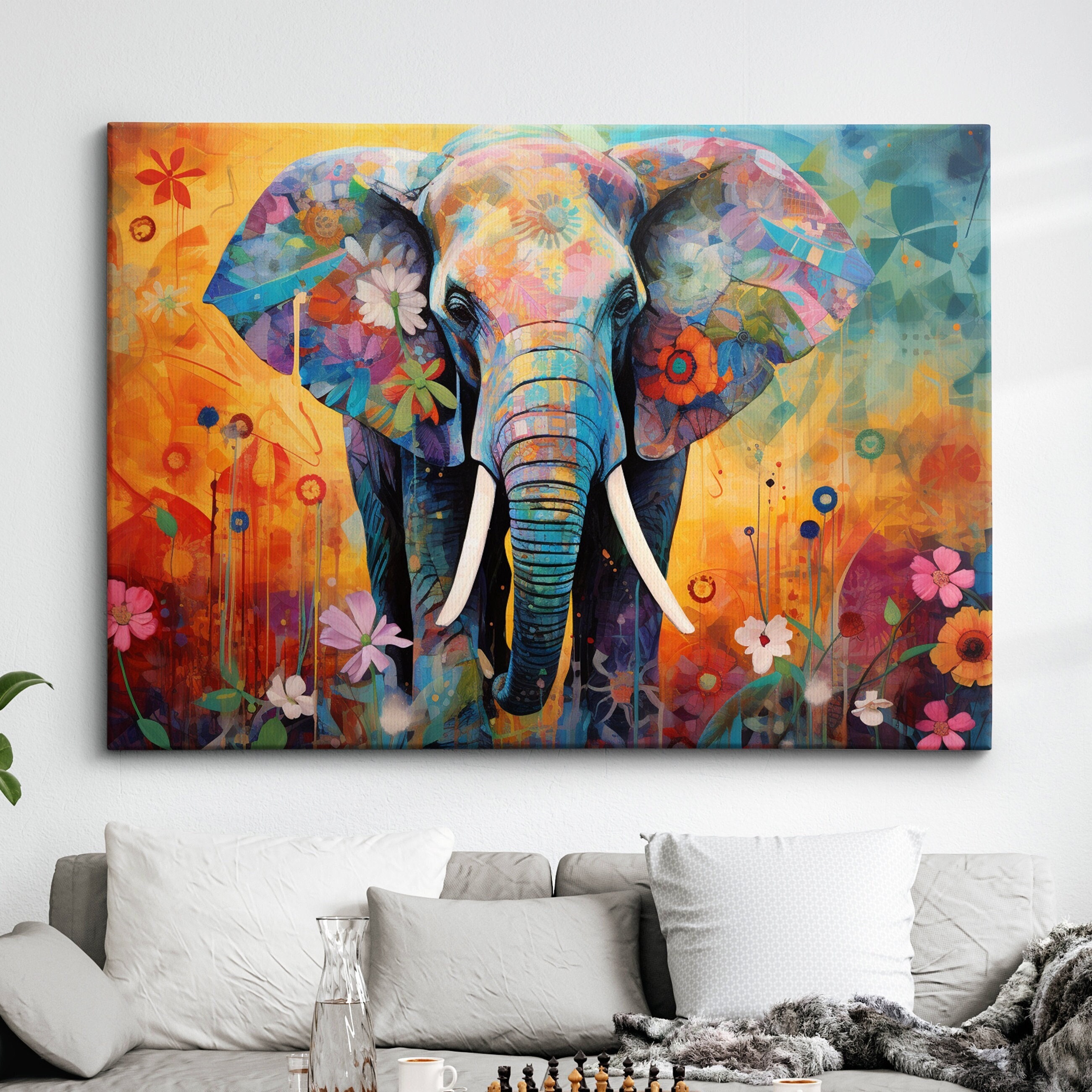 油絵風水彩画の販売】象（elephant）の『水彩画』。サイズはA3（縦 