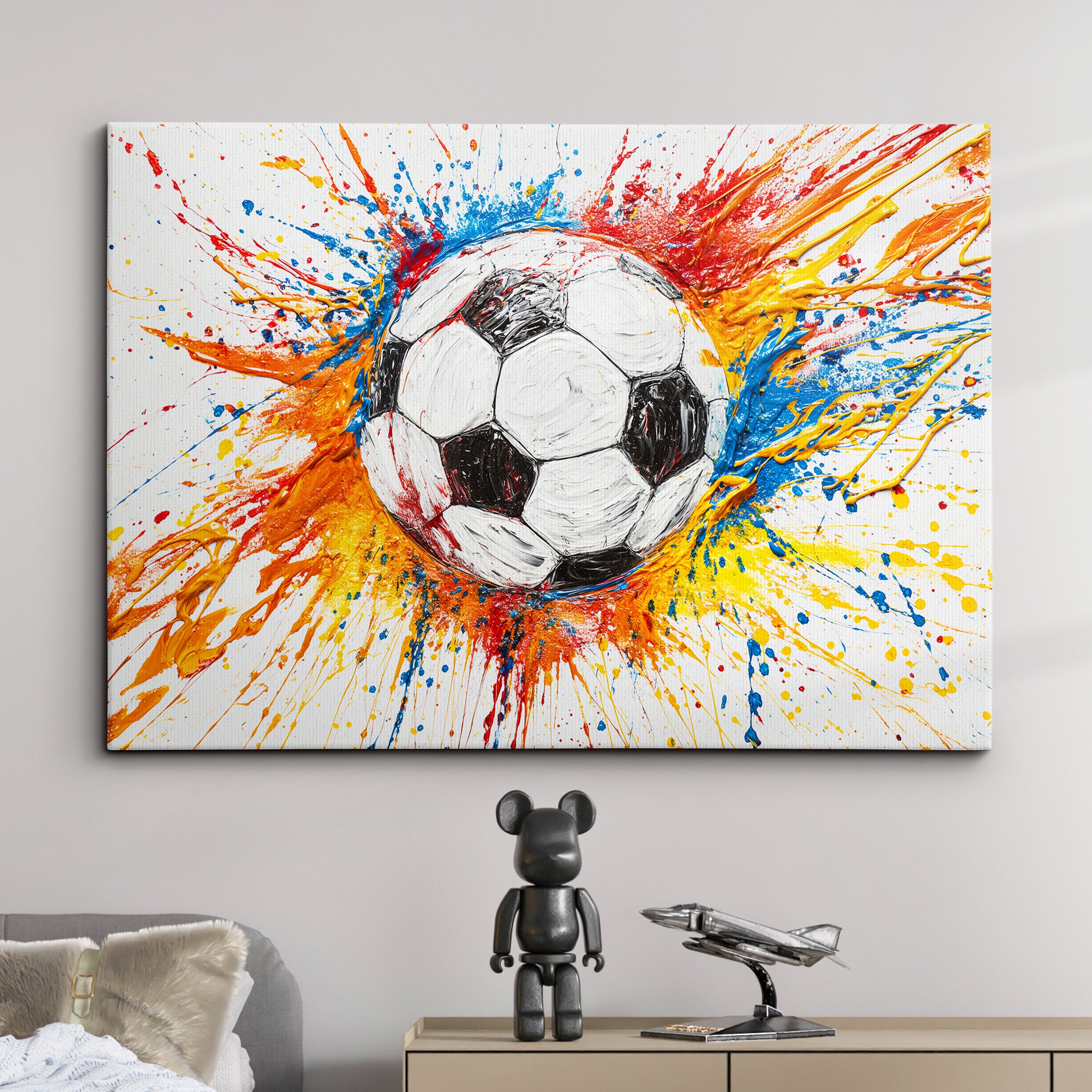 Canvas Schilderij Wall Art Abstract Aquarel Voetbal Posters Prints Abstract Sport Foto Modern voor Thuis Man Kamer Decor 30x50cmx3 (12x20x3) Frameloos