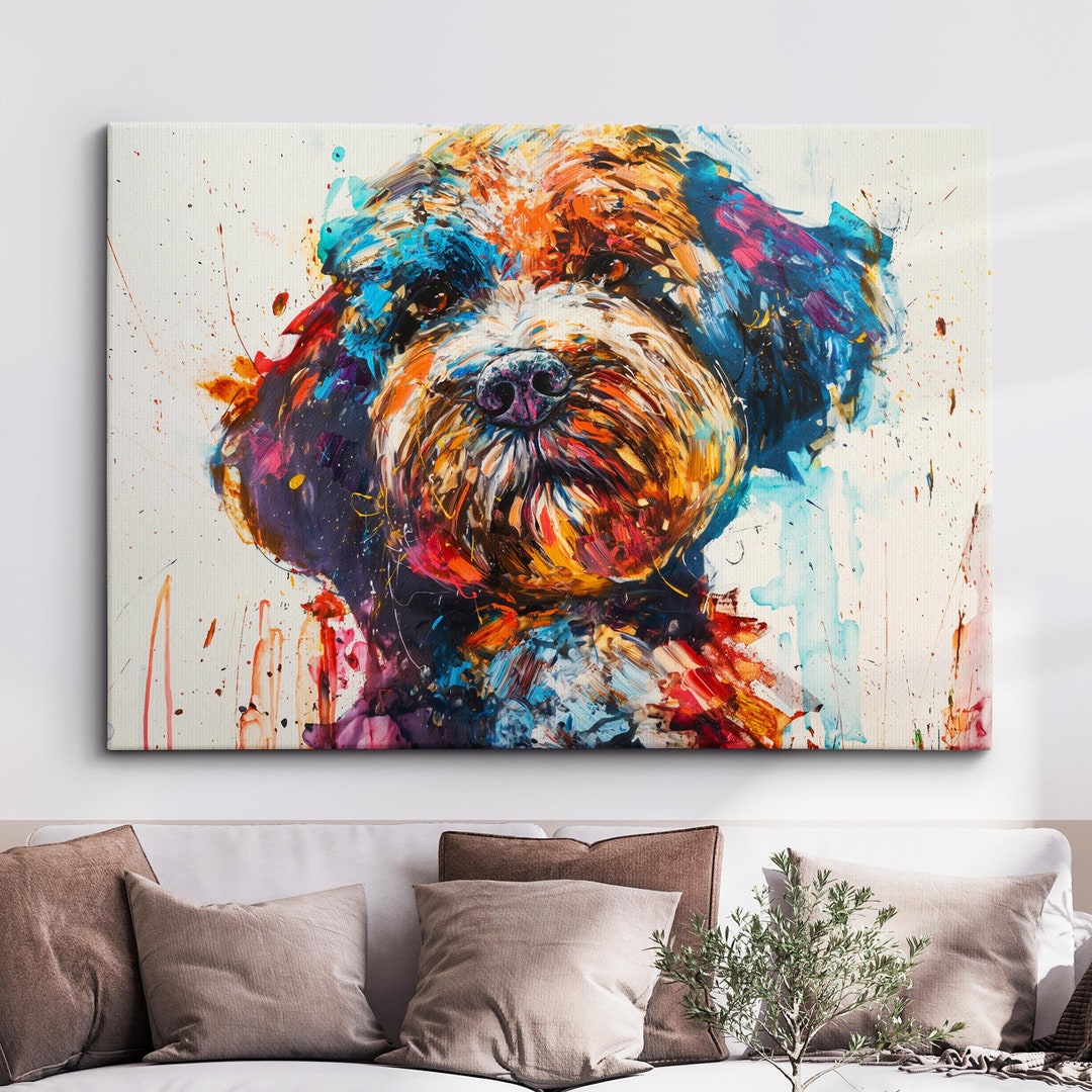 Colorful Cockapoo Dog Pet Abstract Modern Oil Painting Wall Art, Framed ...