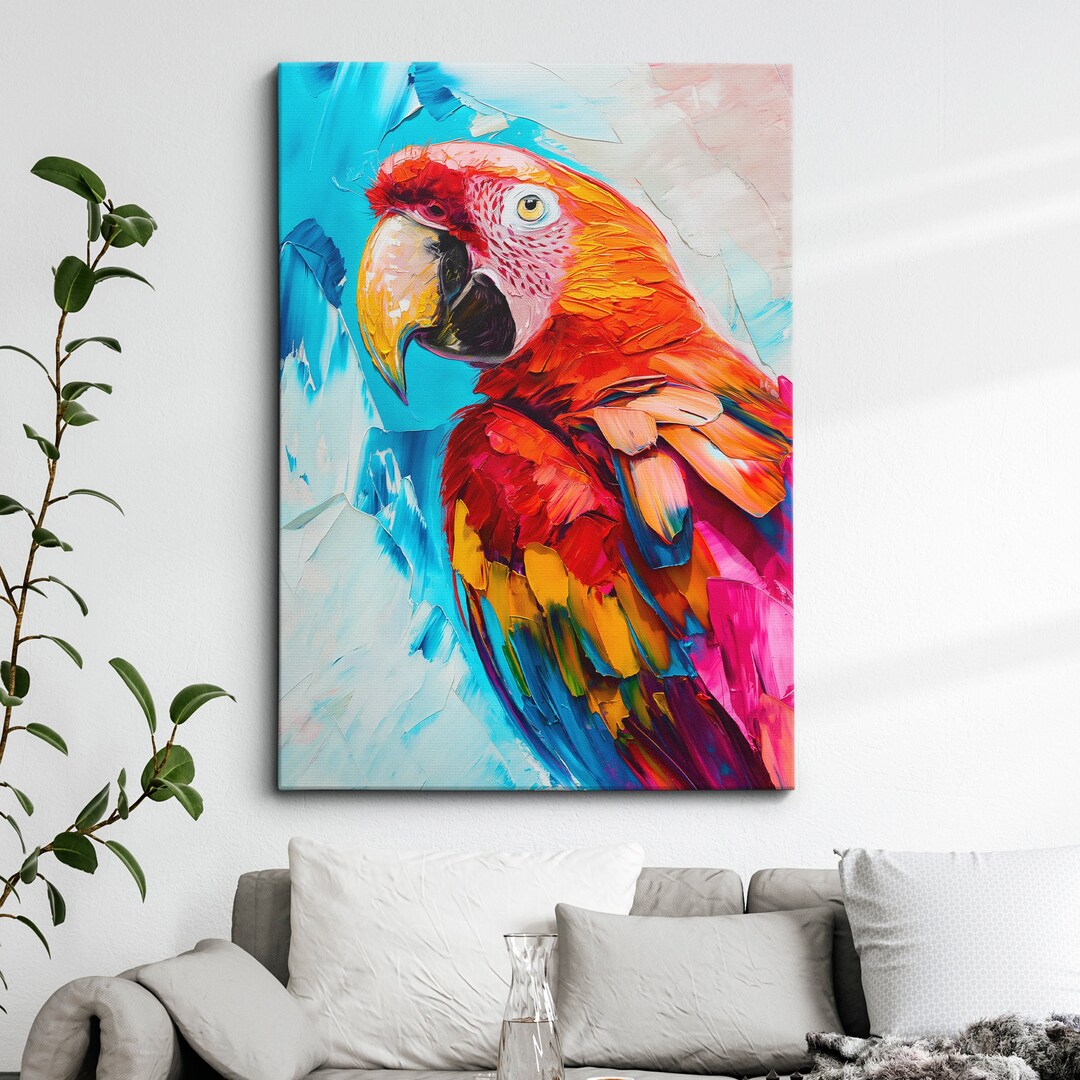 Colorful Parrot Abstract Oil Painting Pop Art Style Wall Art