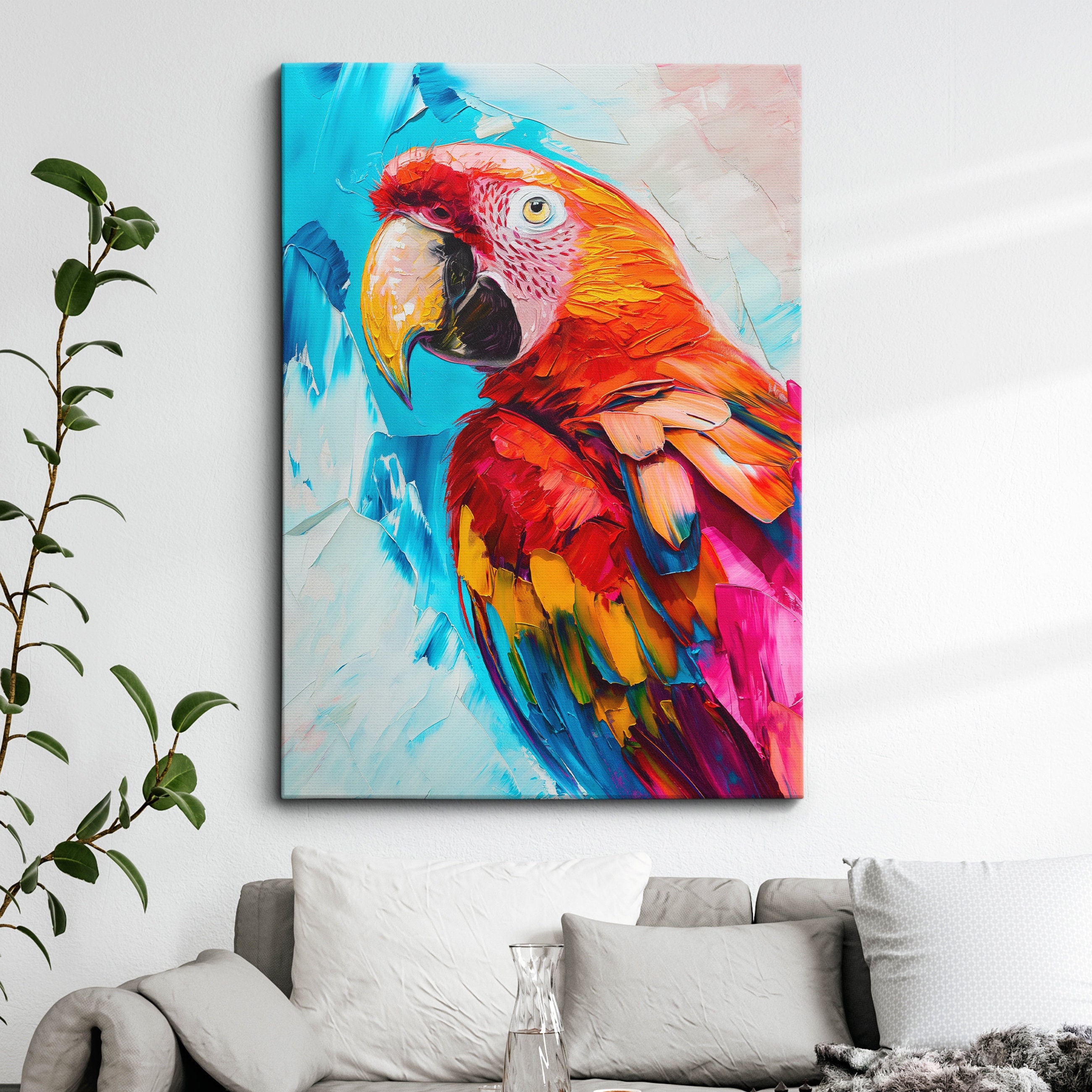 Colorful Parrot Abstract Oil Painting Pop Art Style Wall Art