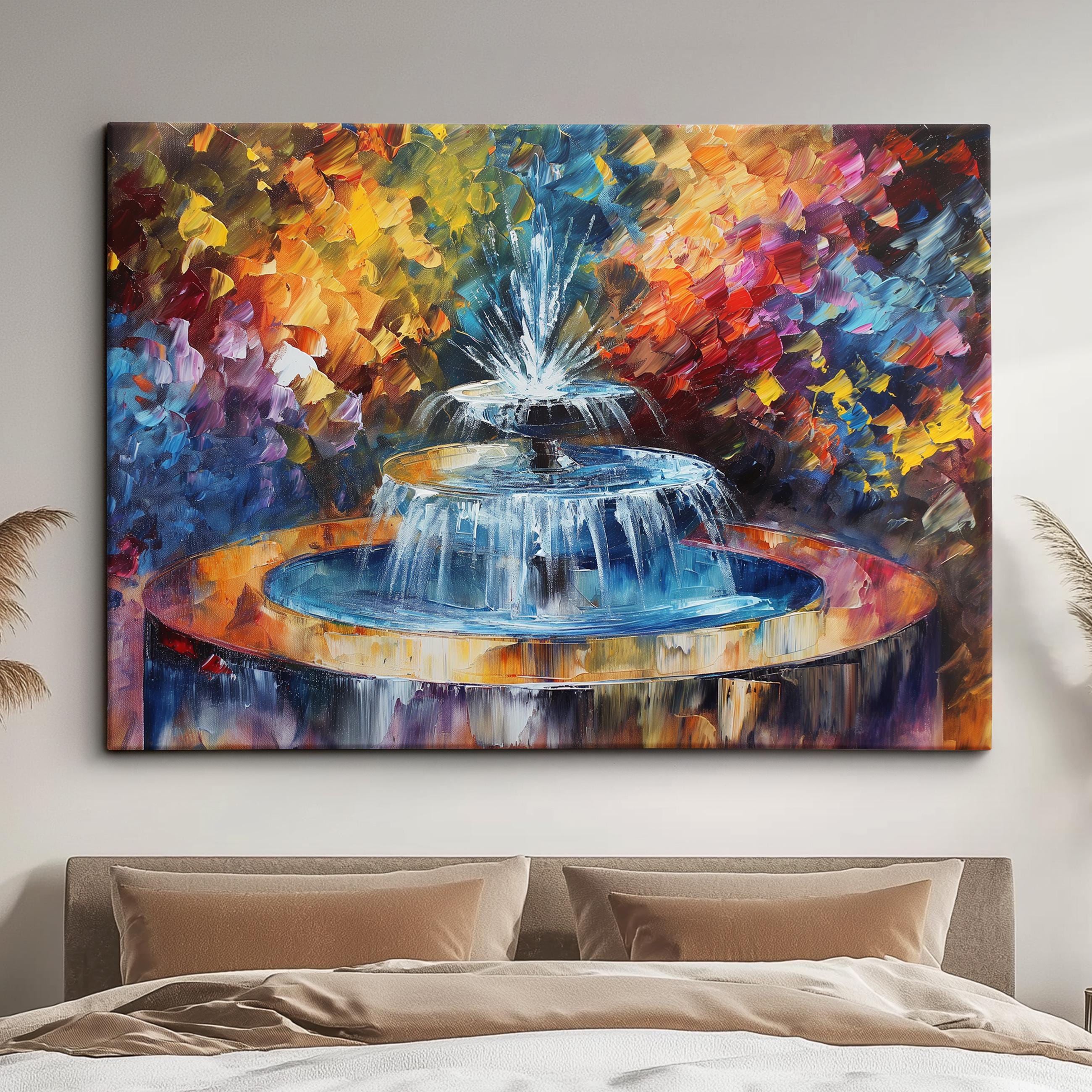 絵画 water fountain Water Fountain Modern Oil Abstract Painting Wall Art, Natural
