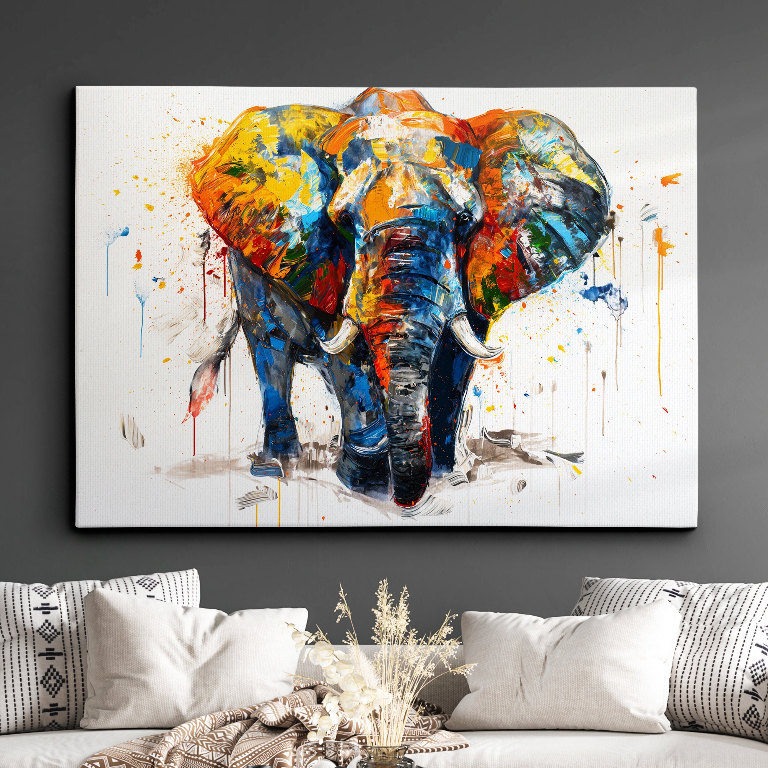 油絵風水彩画の販売】象（elephant）の『水彩画』。サイズはA3（縦 