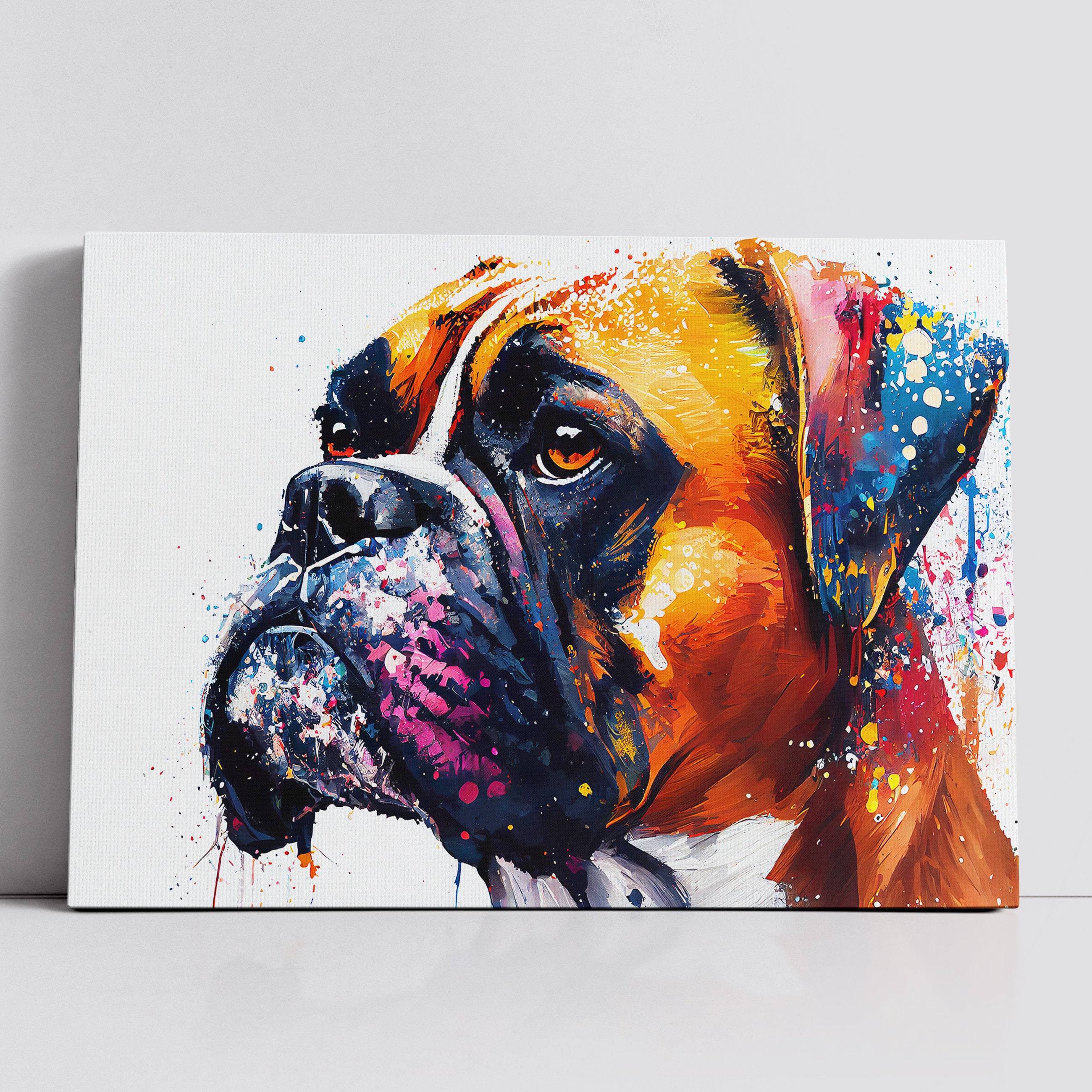 Boxer Abstract Dog Pet Animal Painting Splatter Wall Art, Framed Canvas ...
