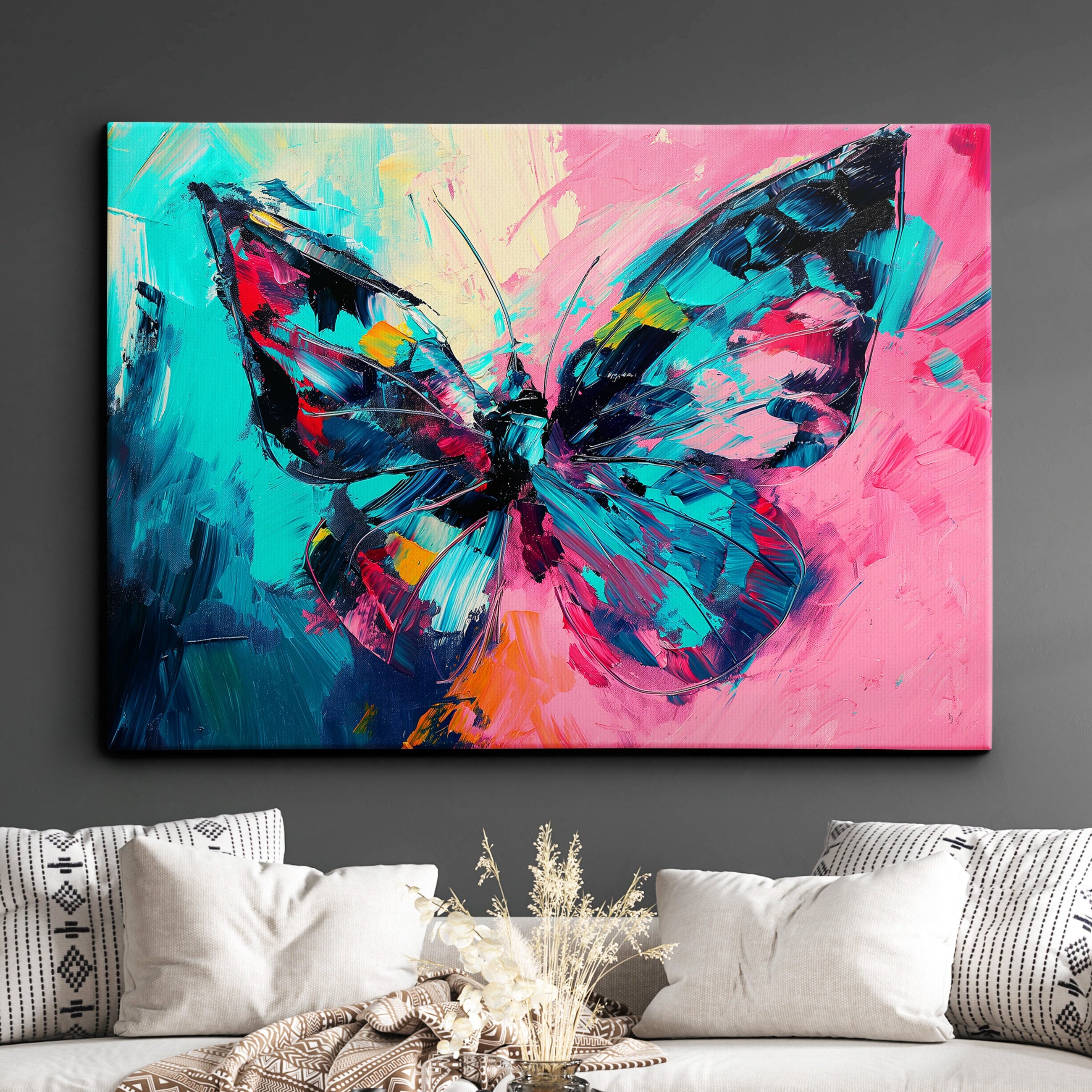 Colorful Butterfly Abstract Oil Painting Pop Art Style Wall Art Framed ...