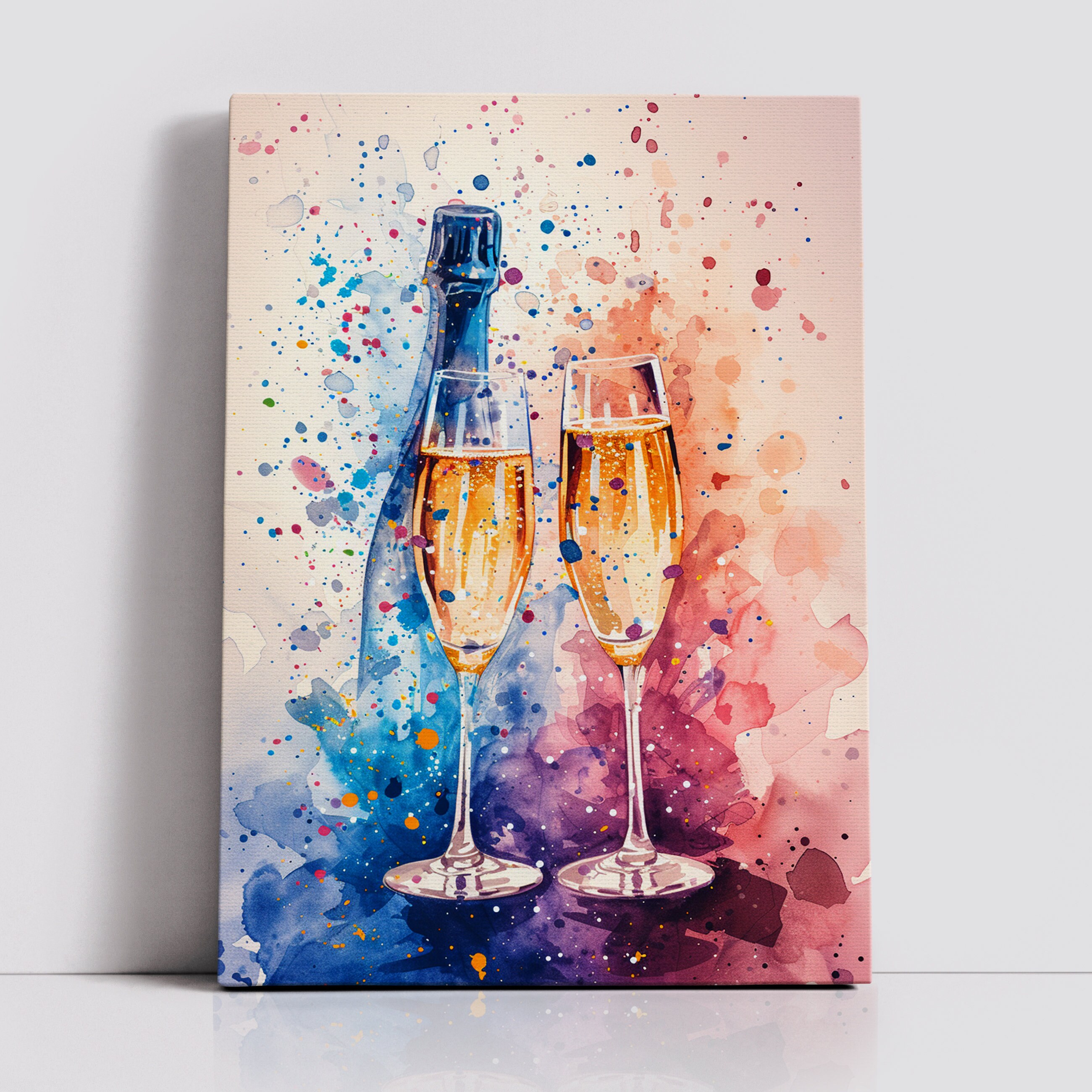 Abstract Toast Champagne Bottle Toast Abstract Modern Oil Painting Colorful Wall Art ...