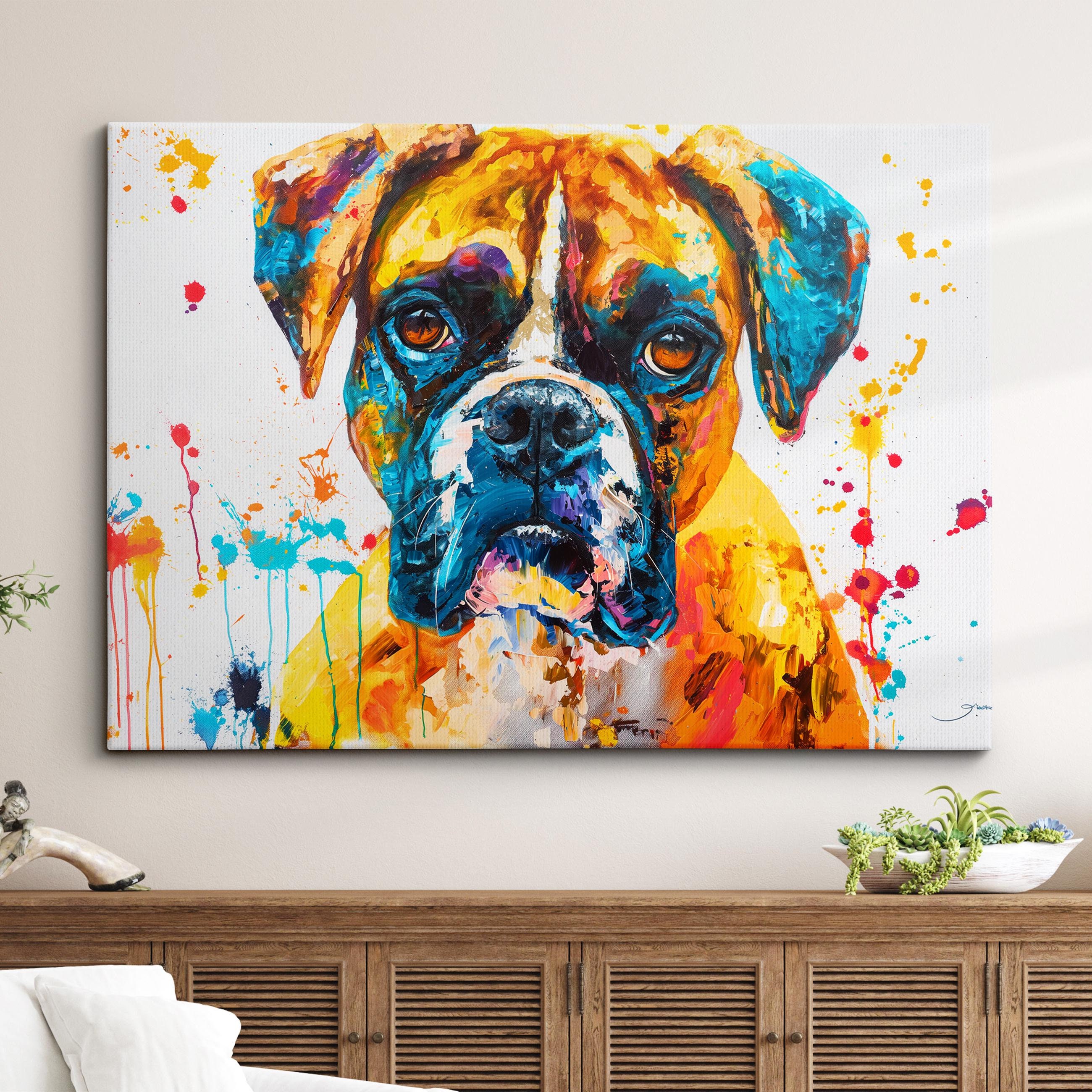 BOXER 油絵アート Colorful Boxer Dog Pet Abstract Modern Oil Painting Wall Art