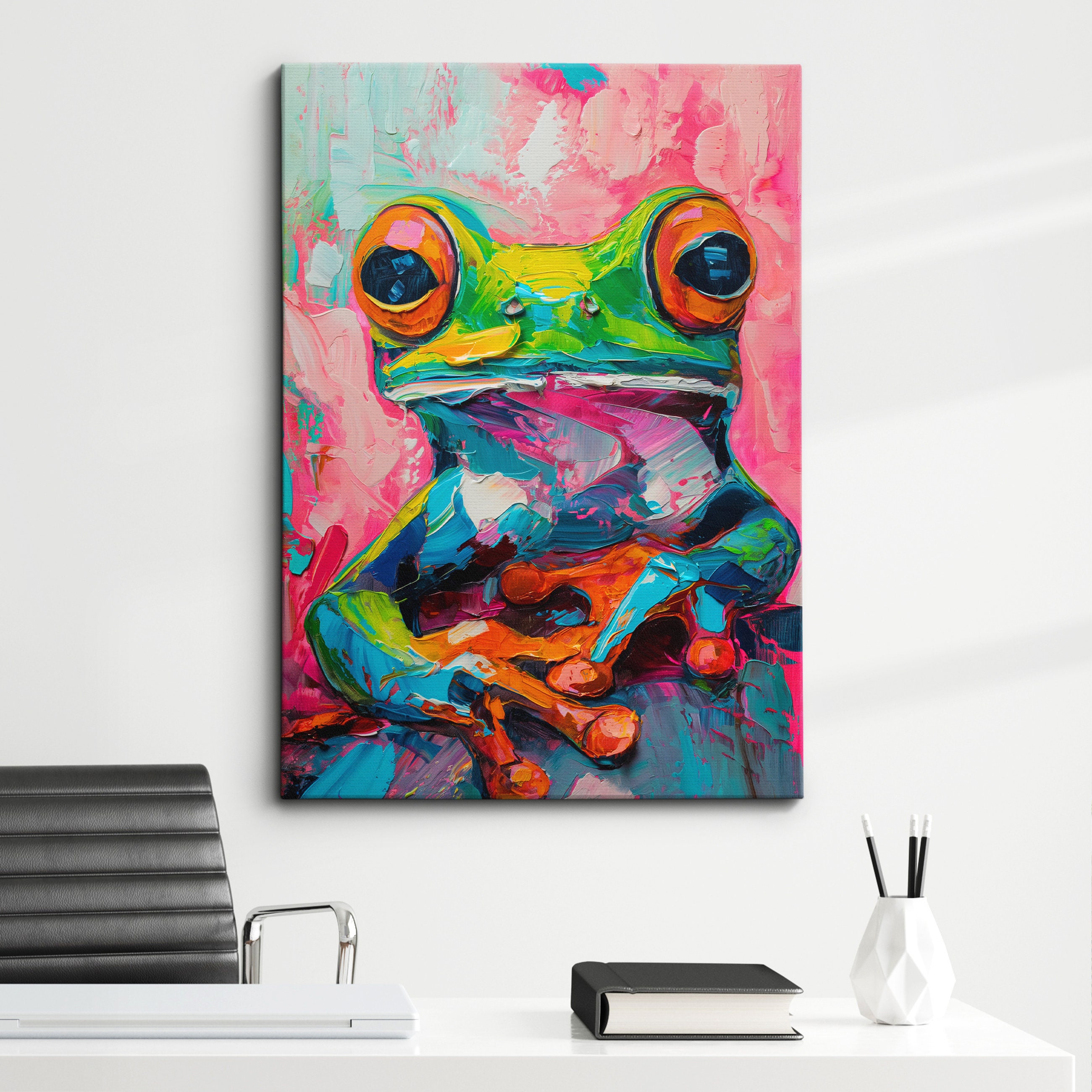 Colorful Frog Abstract Oil Painting Pop Art Style Wall Art Framed