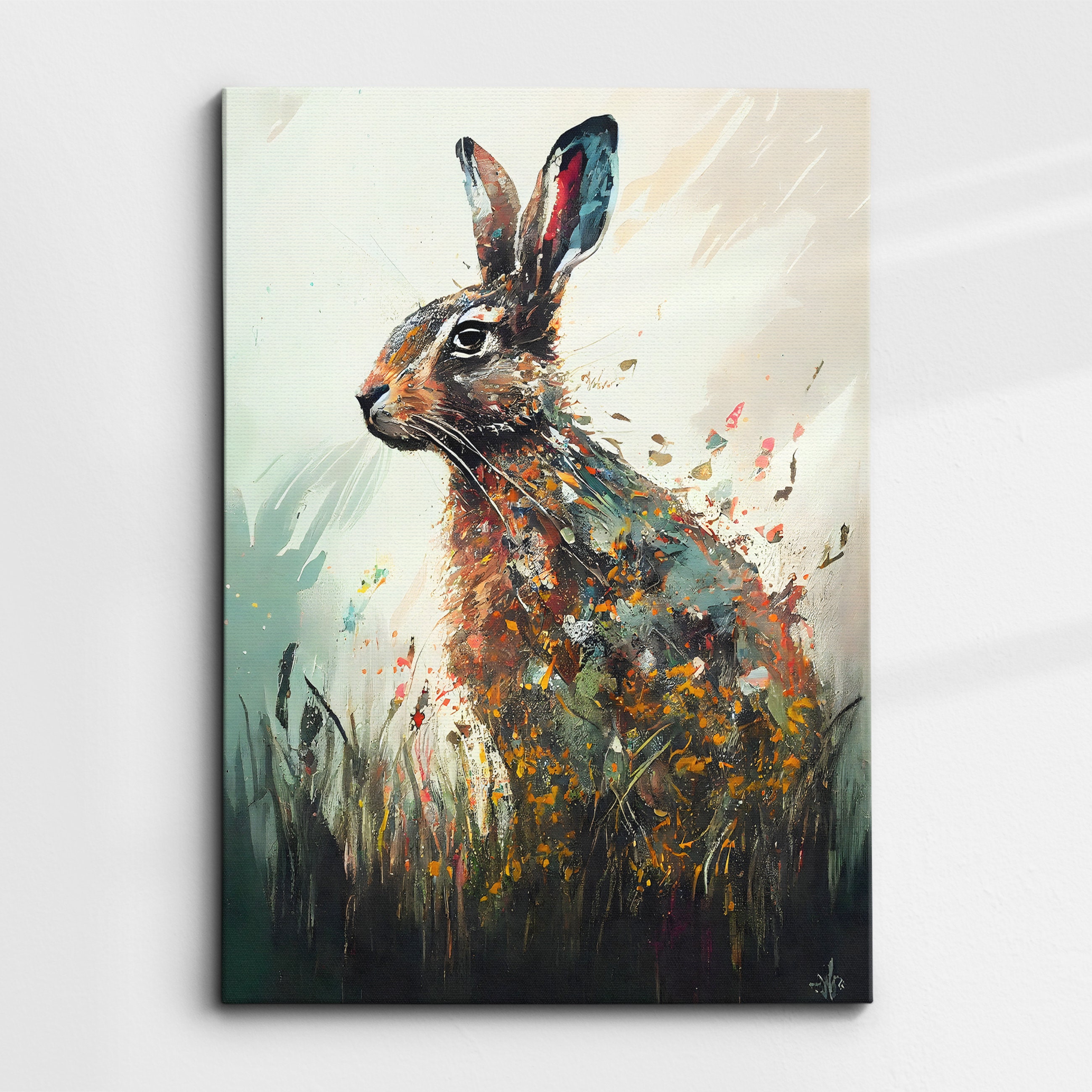 Bunny Rabbit Abstract Hare Animal Oil Painting Rainbow Pet Splatter ...