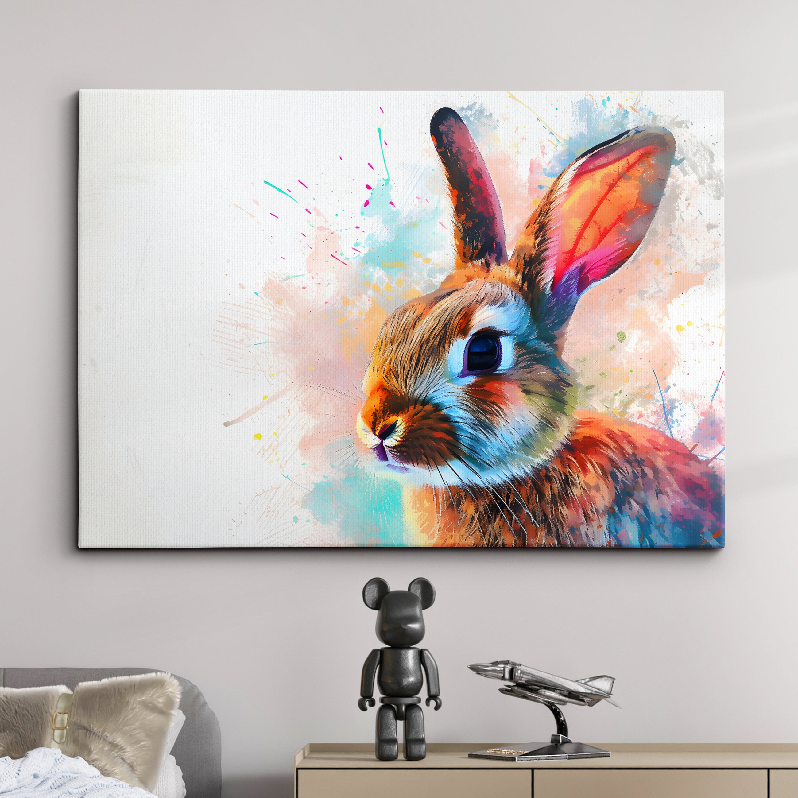 Bunny Rabbit Abstract Hare Animal Oil Painting Rainbow Pet