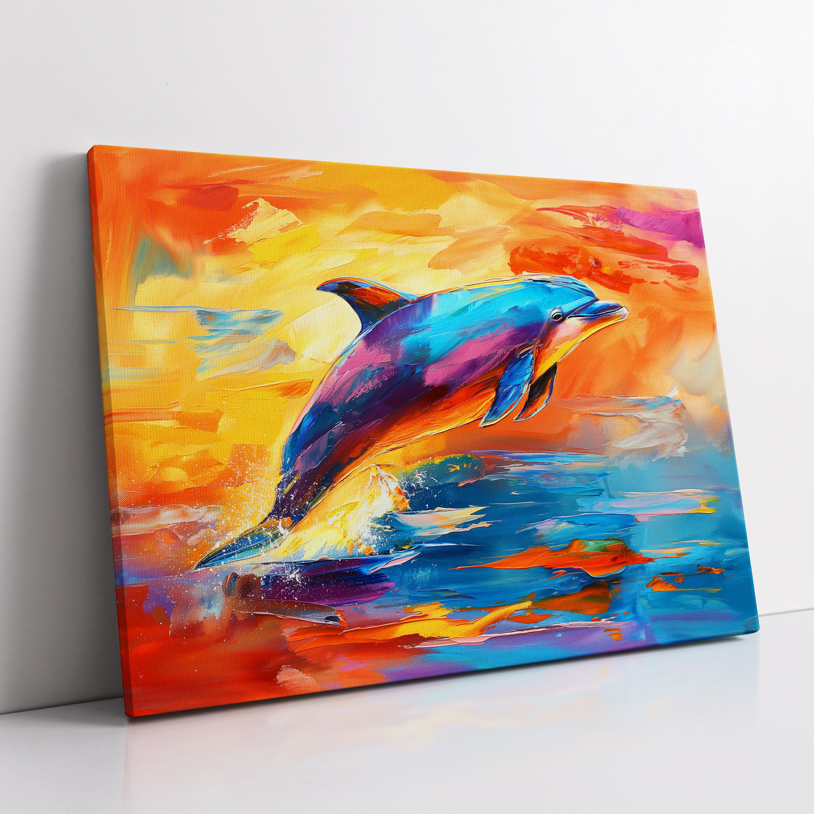 Dolphin Animal Sea Ocean Life Abstract Modern Painting Wall Art