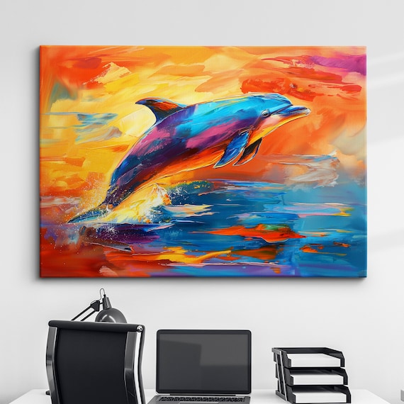 Dolphin Painting Abstract Dancing Dolphin Print By Ashvin Harrison