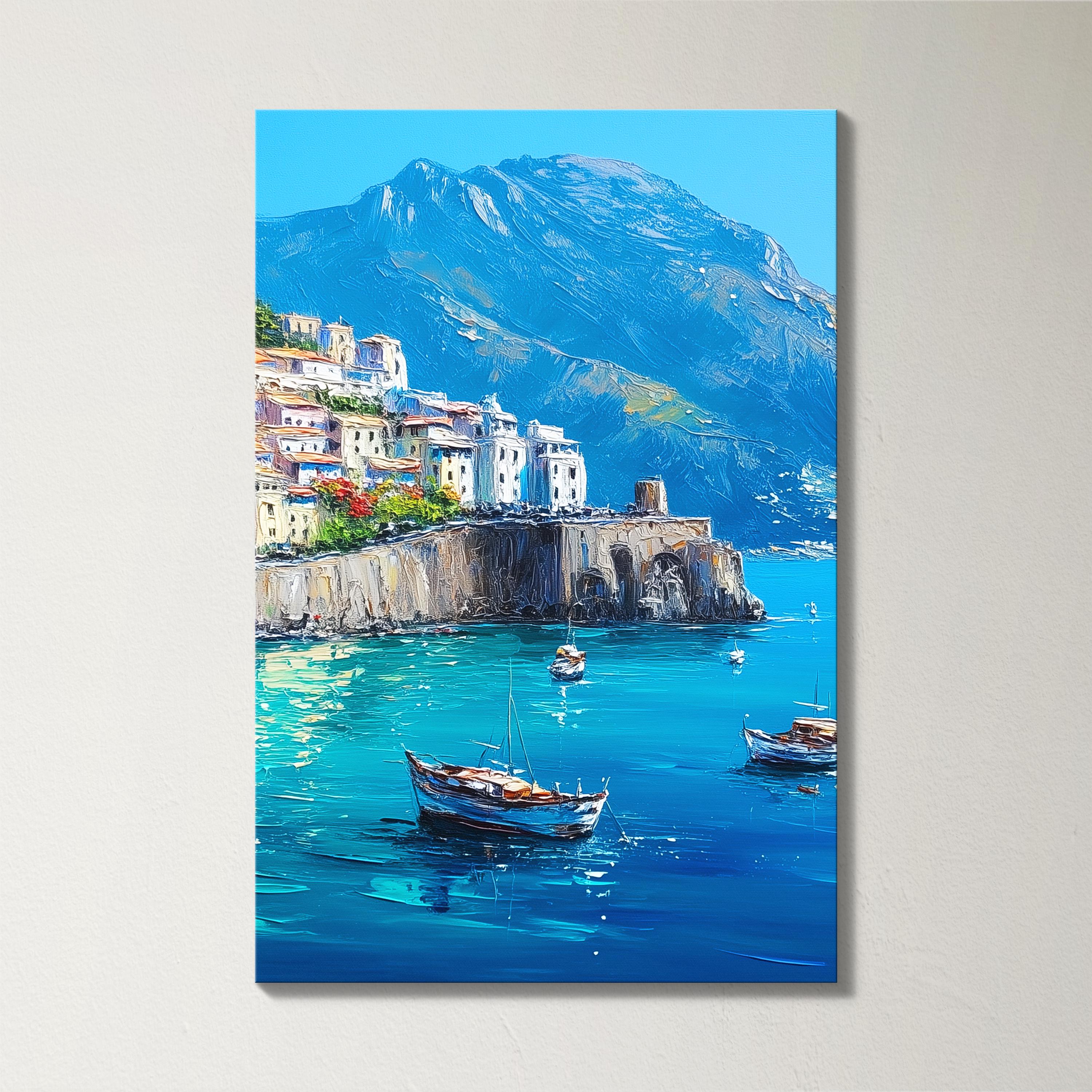 Amalfi Coast Italy 3 Panel Split Canvas Wall Art Coastal Seaside Cliffs ...