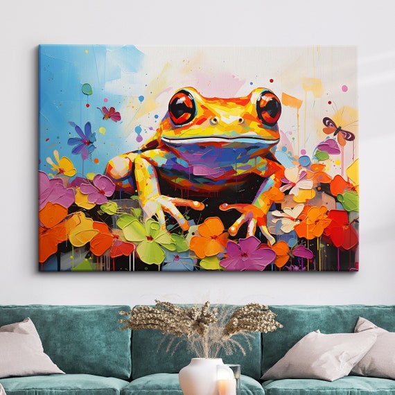 Fun & Unique Frog Abstract Modern Oil Painting Wall Art Animal