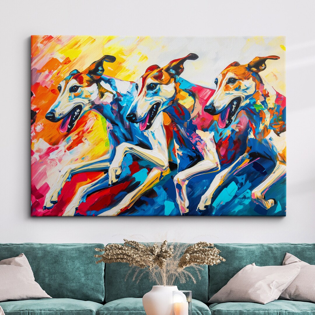 Colorful Greyhounds Dogs Pet Abstract Modern Oil Painting Wall Art ...