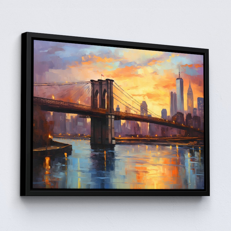 New York City Brooklyn Bridge Sunset Landmark Oil Painting Style Wall ...