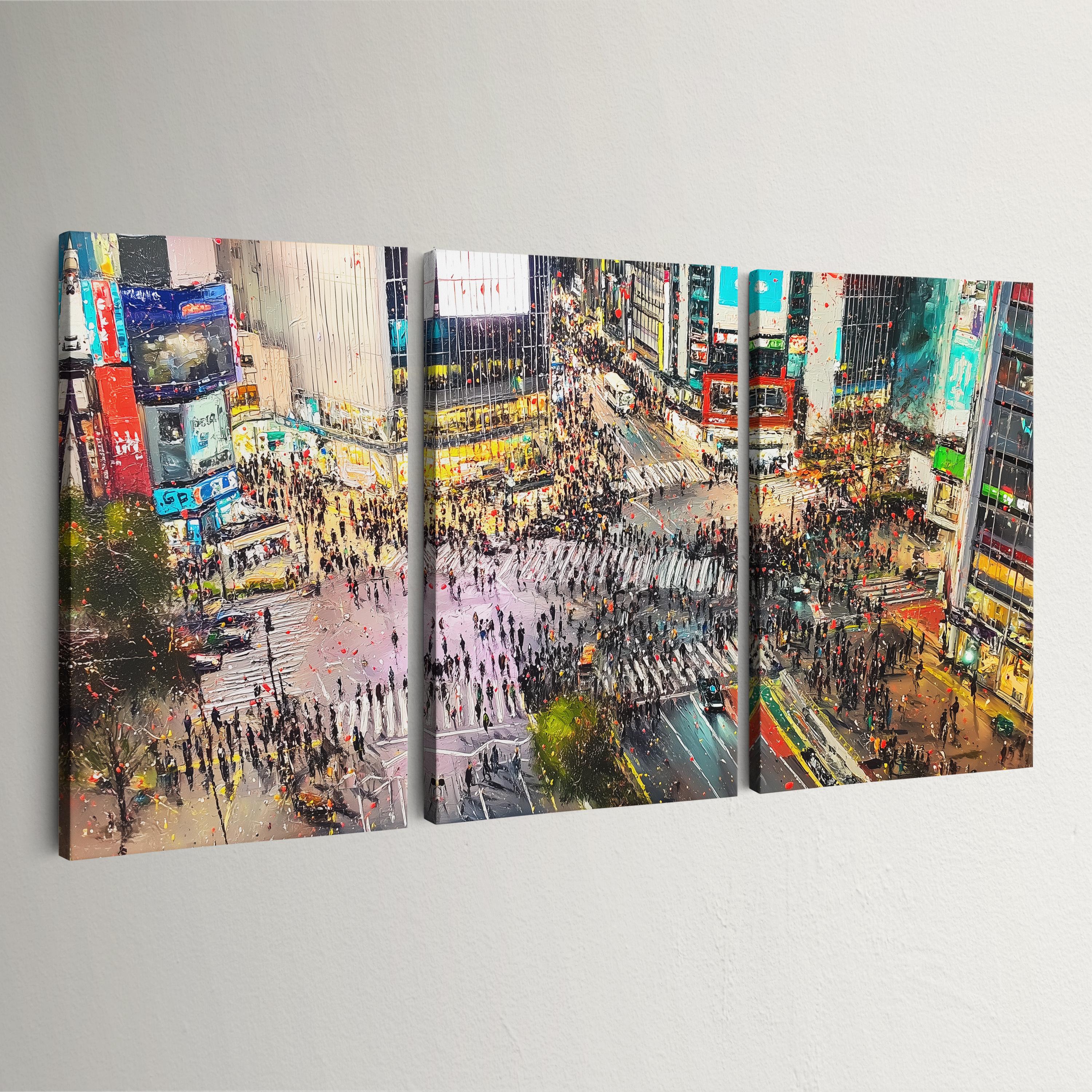 Tokyo Shibuya Crossing 3 Panel Split Canvas Wall Art Japan Urban