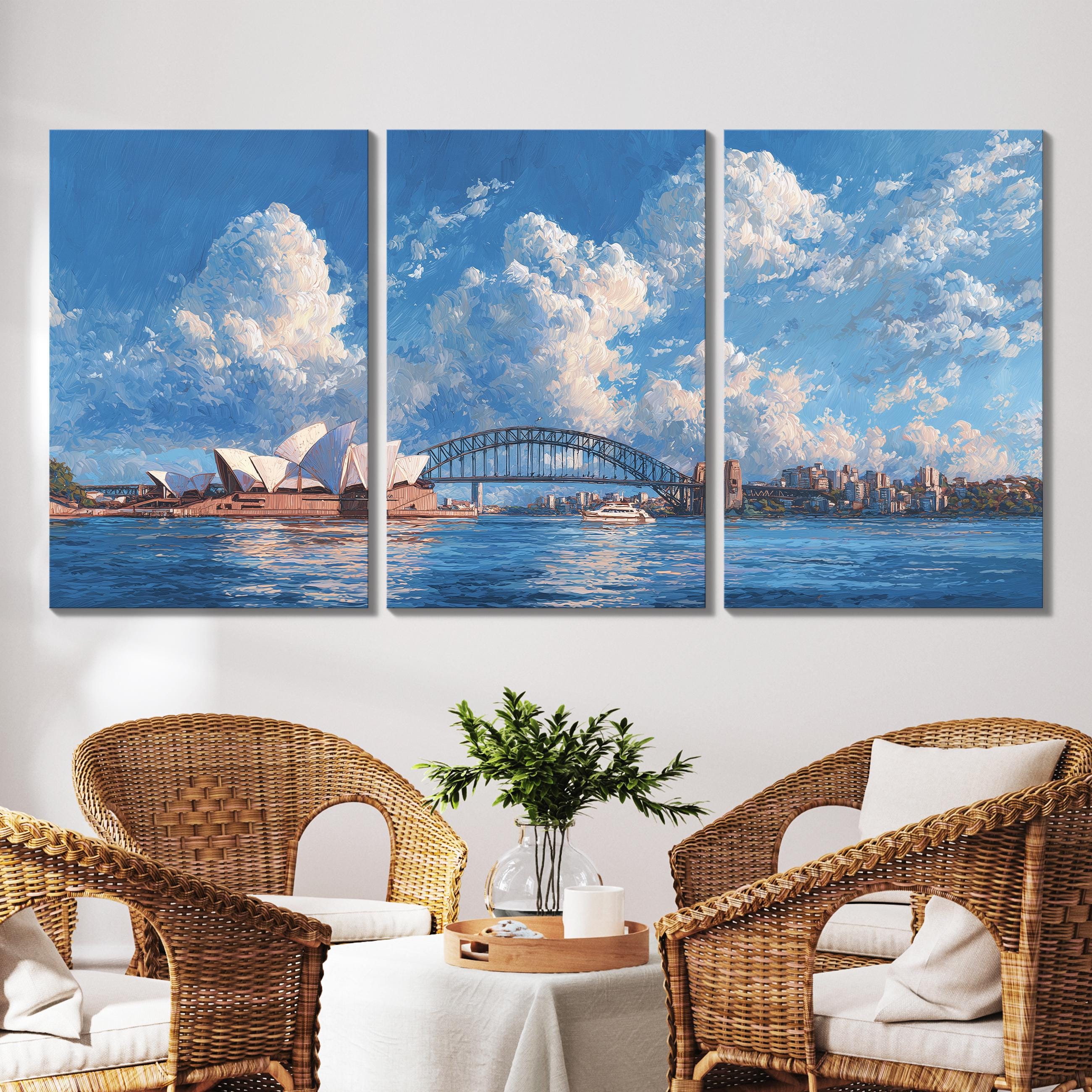 Sydney Opera House 3 Panel Split Canvas Wall Art Harbour Sunset