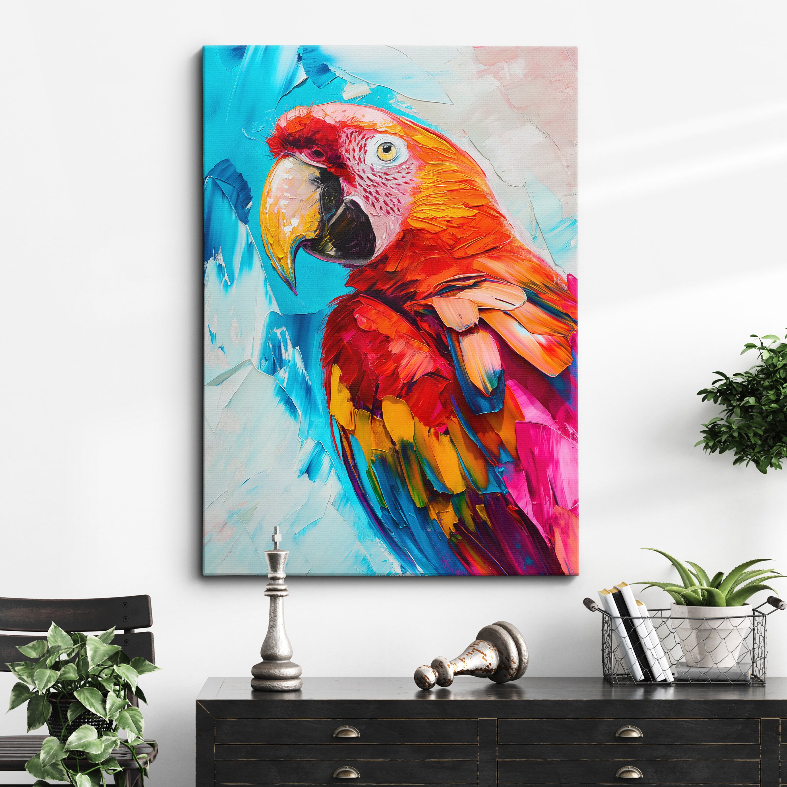 Colorful Parrot Abstract Oil Painting Pop Art Style Wall Art