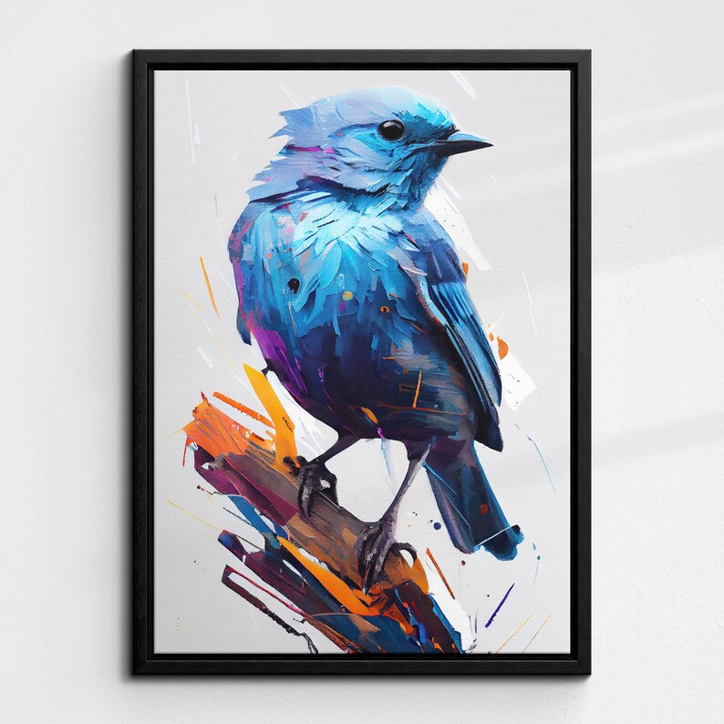 BlueGrey Tanager Abstrait Oiseau Peinture à l'huile Animal Pet Splatter