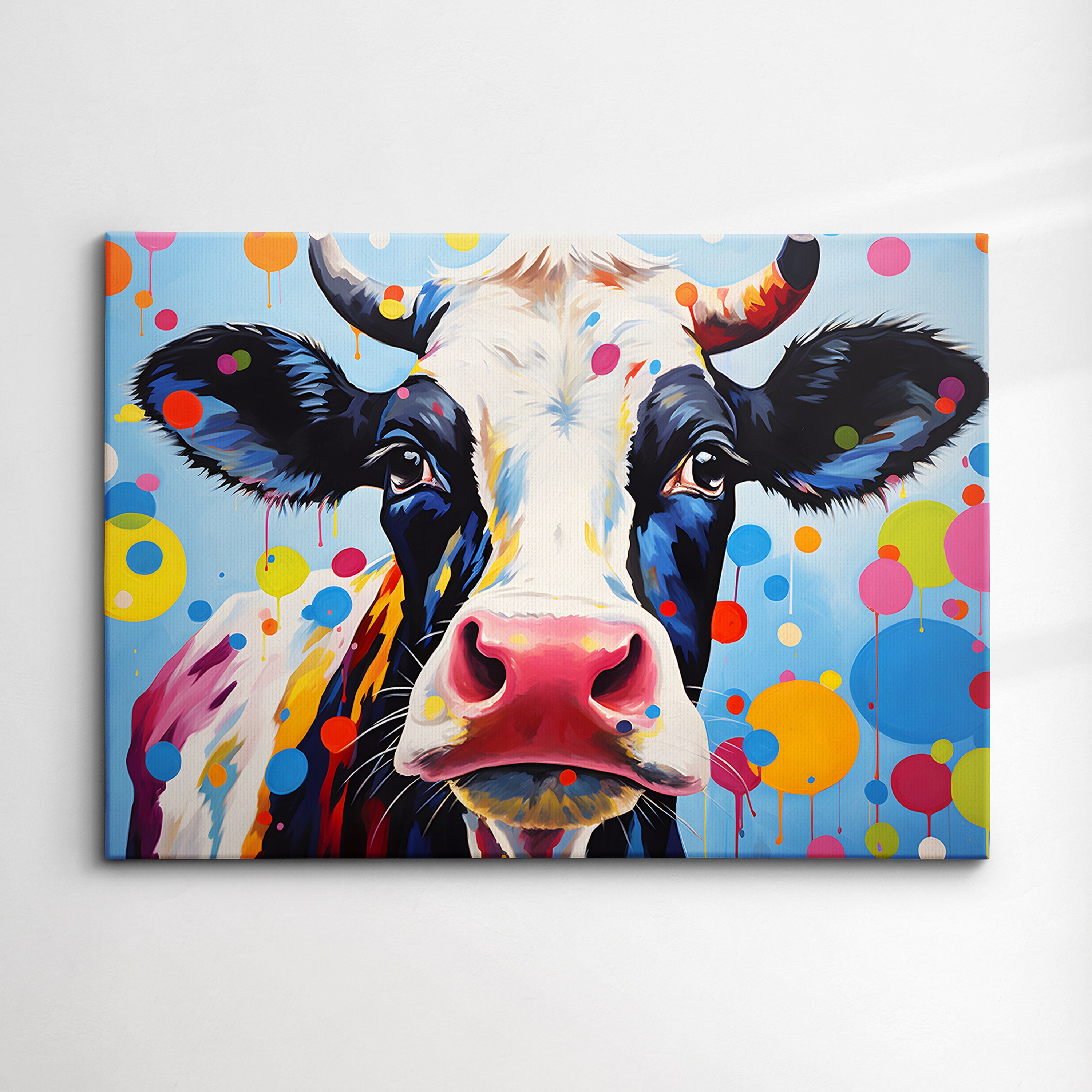 キャンバス 油絵　専用　カラフルCOWS   　5 Colorful Cow Wild Animal Abstract Oil Painting Paint Splatter