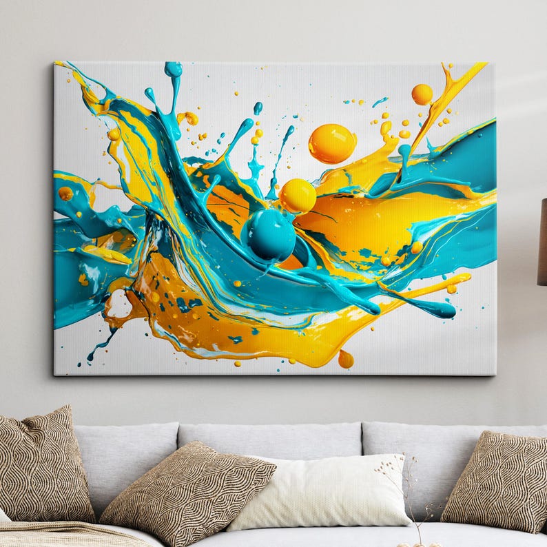 Colorful Paint Splash Abstract Oil Painting Splatter Style Wall Art ...