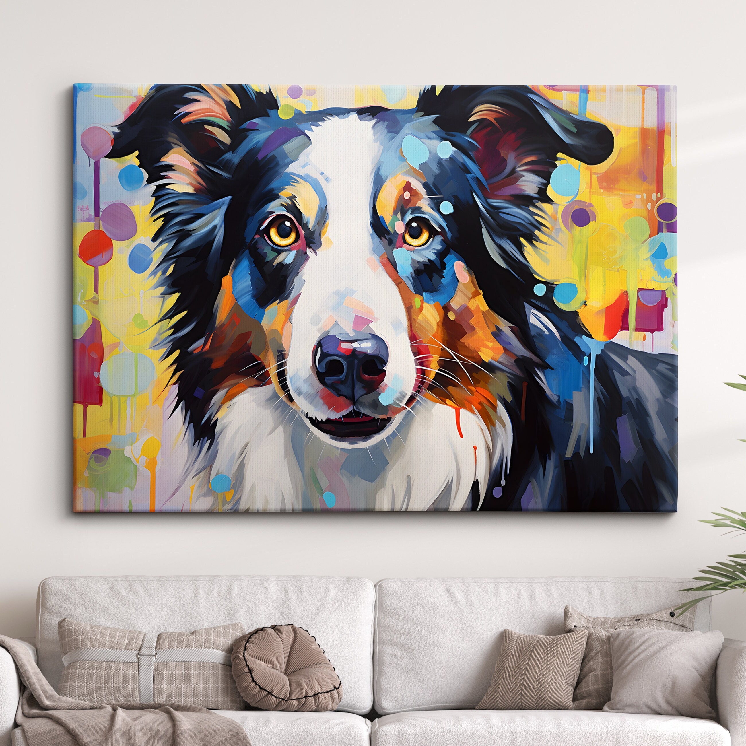Colorful Border Collie Dog Pet Abstract Modern Oil Painting Wall