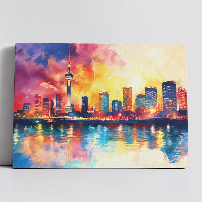 Tokyo Skyline Inspired Japan Landmark Oil Painting Watercolor Wall Art