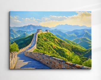 Great Wall of China Tourist Landmark Landscape Oil Painting Style