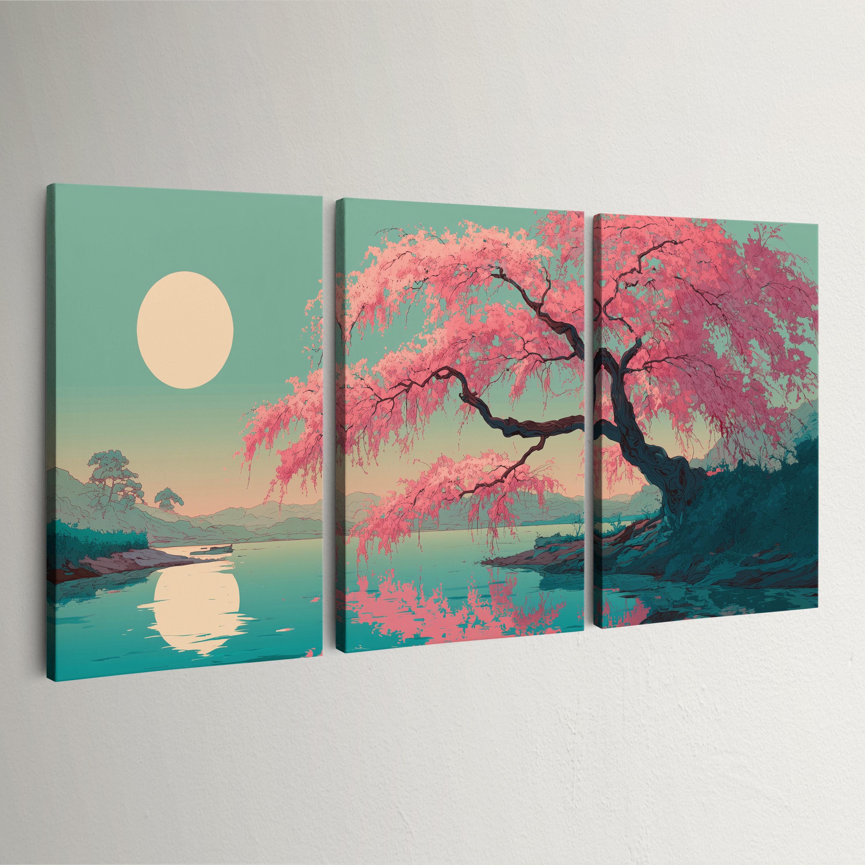Pink Cherry Blossom Wall Art Set | Triptych Canvas Prints | Nature ...