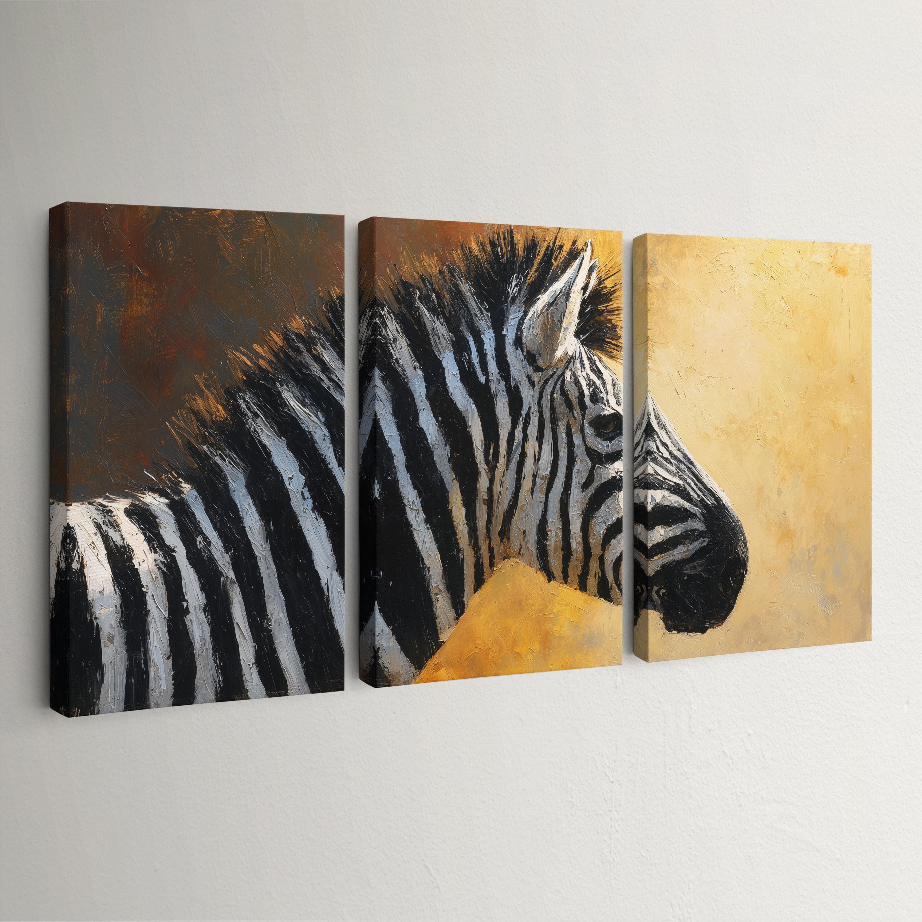 Zebra Abstract 3 Panel Split Canvas Painting Landscape Home