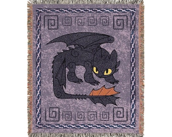 HTTYD Inspired Black Dragon Stylized Toothless 50x60 Inch Woven Blanket