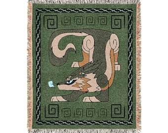Wolf Twilight Inspired Stylized Green Woven Dragon Blanket 50x60 Inches