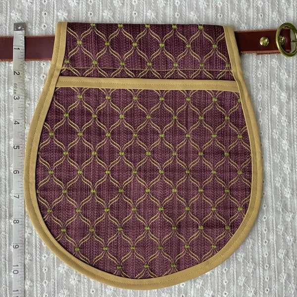 Victorian-Inspired Pocket, Purple & Gold Lattice Pattern, Adjustable Waist Pouch, Upcycled Fabric, Belt Pocket Renaissance Faire Accessories