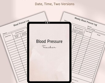 Puede incluir: Un rastreador de presión arterial imprimible con dos versiones: un registro diario y un registro semanal. El registro diario tiene columnas para la fecha, la hora, la presión arterial sistólica, la presión arterial diastólica y las notas. El registro semanal tiene columnas para el mes, la semana que termina, la presión arterial sistólica, la presión arterial diastólica, la frecuencia cardíaca y las notas.