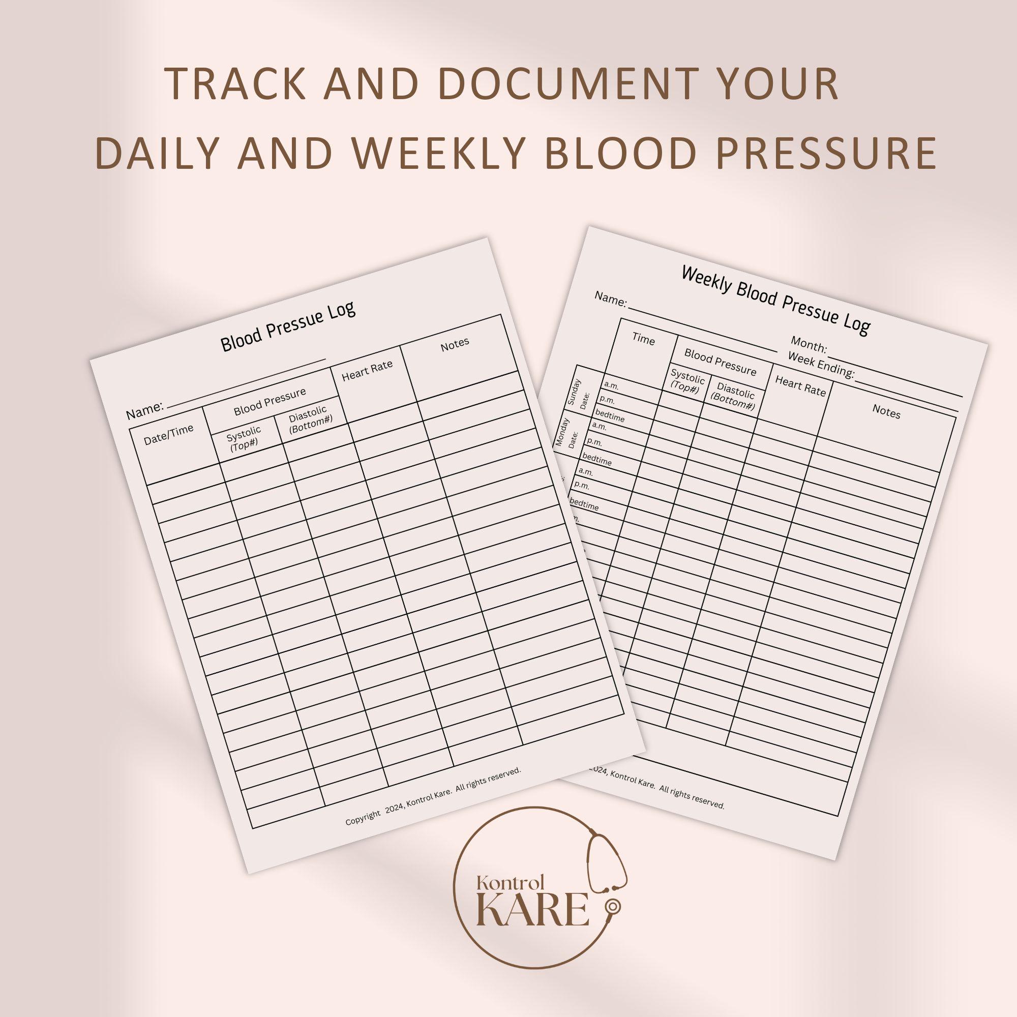 Blood Pressure Tracker, Heart Rate Log, Blood Pressure Record Sheet ...