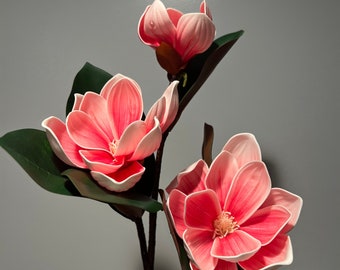 Extra large real touch white magnolia with 3 flower heads.