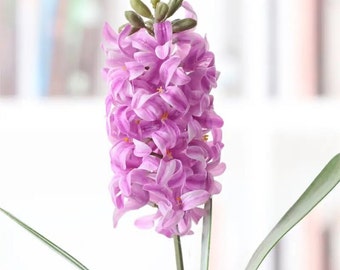 One luxurious real touch hyacinths with leaves attached
