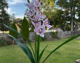 Real touch orchid with two stems and faux leaves