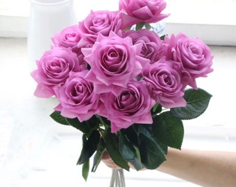 12 real touch roses