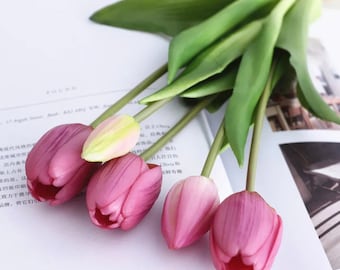 5 tulipes bordeaux au toucher véritable