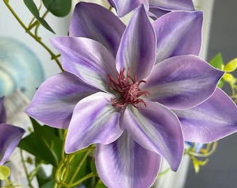 One luxurious real touch purple clematis stem with 3 flower heads