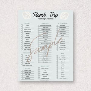 Family Beach Trip Packing Checklist Printable Download