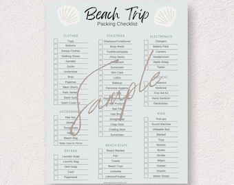 Family Beach Trip Packing Checklist Printable Download