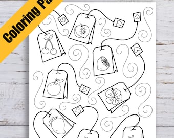 Hand-Drawn Tea Bag Printable | Cottage Tea Coloring Page | Fruit Tea PDF Download | Cozy Cottagecore Aesthetic | Instant Download Art Page