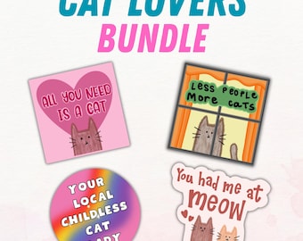 Cat Lovers Sticker Bundle | 4-Pack Vinyl Decals | Funny Cat Stickers | Water-Resistant Cat Lover Gift | Cute Cat Themed Sticker Pack