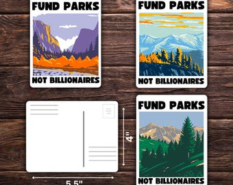 Fund Parks Not Billionaires Post Card | Post Card for Nature Lovers | 5.5 Inches x 4 inches | National Parks Mailer | Activism Environment