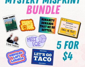 Zestaw naklejek Mystery Misprint | 5-pak niedoskonałych naklejek | Nieznacznie wadliwe naklejki winylowe | Przeceniona torba z naklejkami